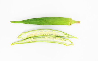 slices okra or Lady Finger over on white background,vegetable