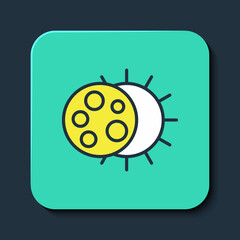Filled outline Eclipse of the sun icon isolated on blue background. Total sonar eclipse. Turquoise square button. Vector