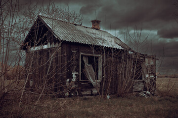 Old scary abandoned haunted farm house - halloween