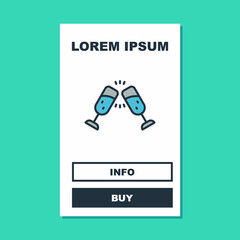 Filled outline Glass of champagne icon isolated on turquoise background. Merry Christmas and Happy New Year. Vector