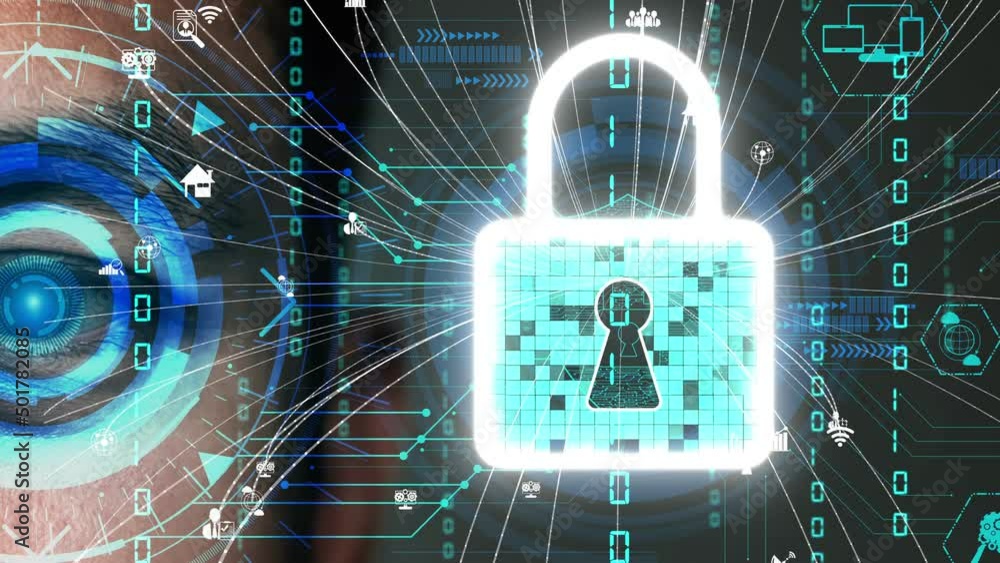 Poster cyber security encryption technology to protect data privacy conceptual . 3d render computer graphic