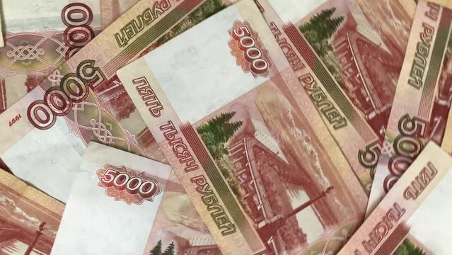 Russian banknotes with a face value of 5000. High quality photo. High quality 4k footage