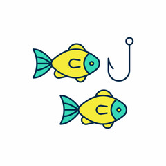 Filled outline Fishing hook under water with fish icon isolated on white background. Fishing tackle. Vector