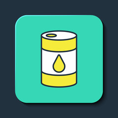 Filled outline Barrel oil icon isolated on blue background. Turquoise square button. Vector