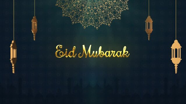 Eid Mubarak Background with beautiful 3d gold text revealing