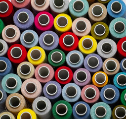 Top view of multicolored sewing threads
