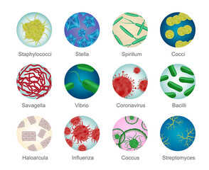 Bacteria Round Icon Set