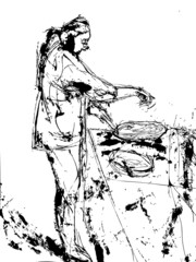 Woman cooking sketch drawing illustration
