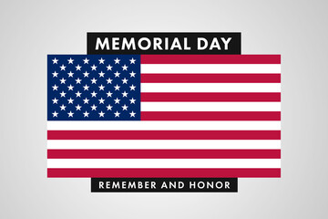 USA Memorial Day, Remember and honor. Happy holiday in the United States. Illustration with American flag background, poster or banner