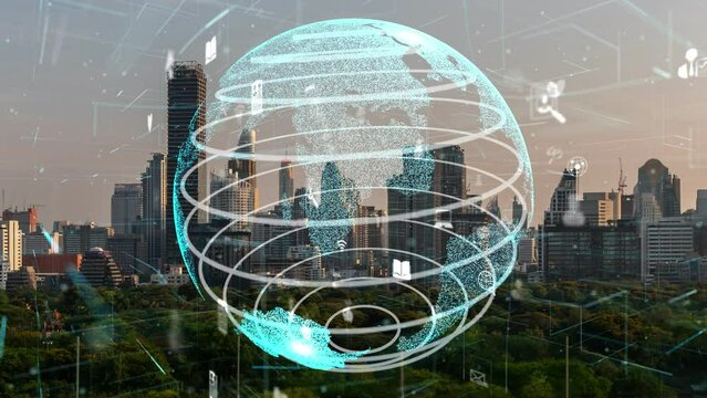 Global connection and the internet network alteration in smart city . Concept of future wireless digital connecting and social media networking .