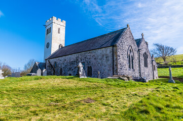 A view towards the church at Manorbier on the Pembrokeshire coast, South Wales in springtime