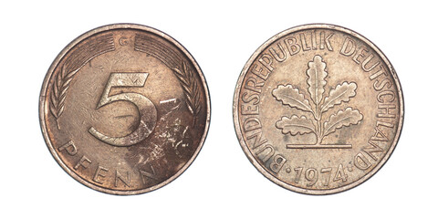 Germany 5 pfennigs, 1974