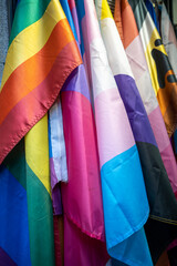 Colored flags in favor of the defense of LGTBI rights and non-binary people