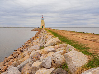 Overcast view of the lighthouse of Lake Hefner