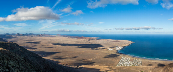 Panorama of El Jable desert and Famara village, Spain