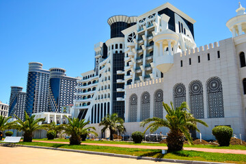Fototapeta premium architecture of georgia, beautiful building, hotel, tourist attraction, modern architecture, travel in georgia, tourist, beautiful places of the world, batumi