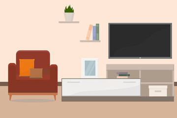 an armchair in living room with tv in room interior