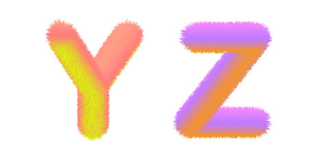 set of letters Y, Z with the effect of fur. shaggy letter