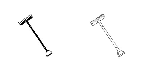 Isolated Rake Outline Symbol On White Background.