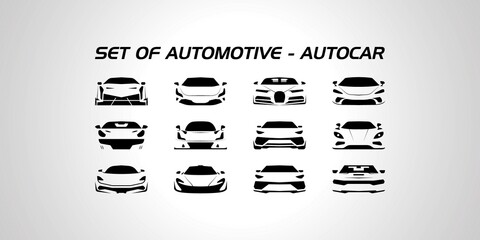 Set of automotive auto style car logo design with concept sports vehicle super car icon silhouette on light grey background. Vector illustration.
