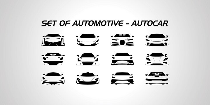 Set of automotive auto style car logo design with concept sports vehicle super car icon silhouette on light grey background. Vector illustration.