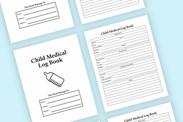 Fototapeta na wymiar Child medical log book KDP interior. Child vaccination info checker and growth tracker template. KDP interior notebook. Infant daily activities and birth information journal KDP interior.