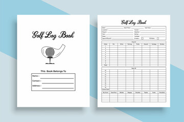 Golf log book KDP interior. Golf game score tracker and cart information checker template. KDP interior notebook. Golf total score calculator and location info recorder notebook interior.