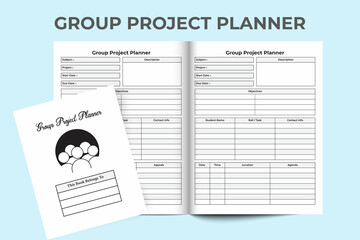 Group project journal KDP interior. School study project tracker and student's information notebook template. KDP interior log book. Group project member information and task tracker interior.