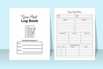 Group project logbook KDP interior. School group project tracker and students information checker template. KDP interior journal. Study project planner and group member tracker interior.