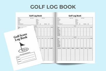 Fototapeta premium Golf score notebook KDP interior. Daily golf information and game score record log book template. KDP interior journal. Golf location info recorder and weather condition checker interior.