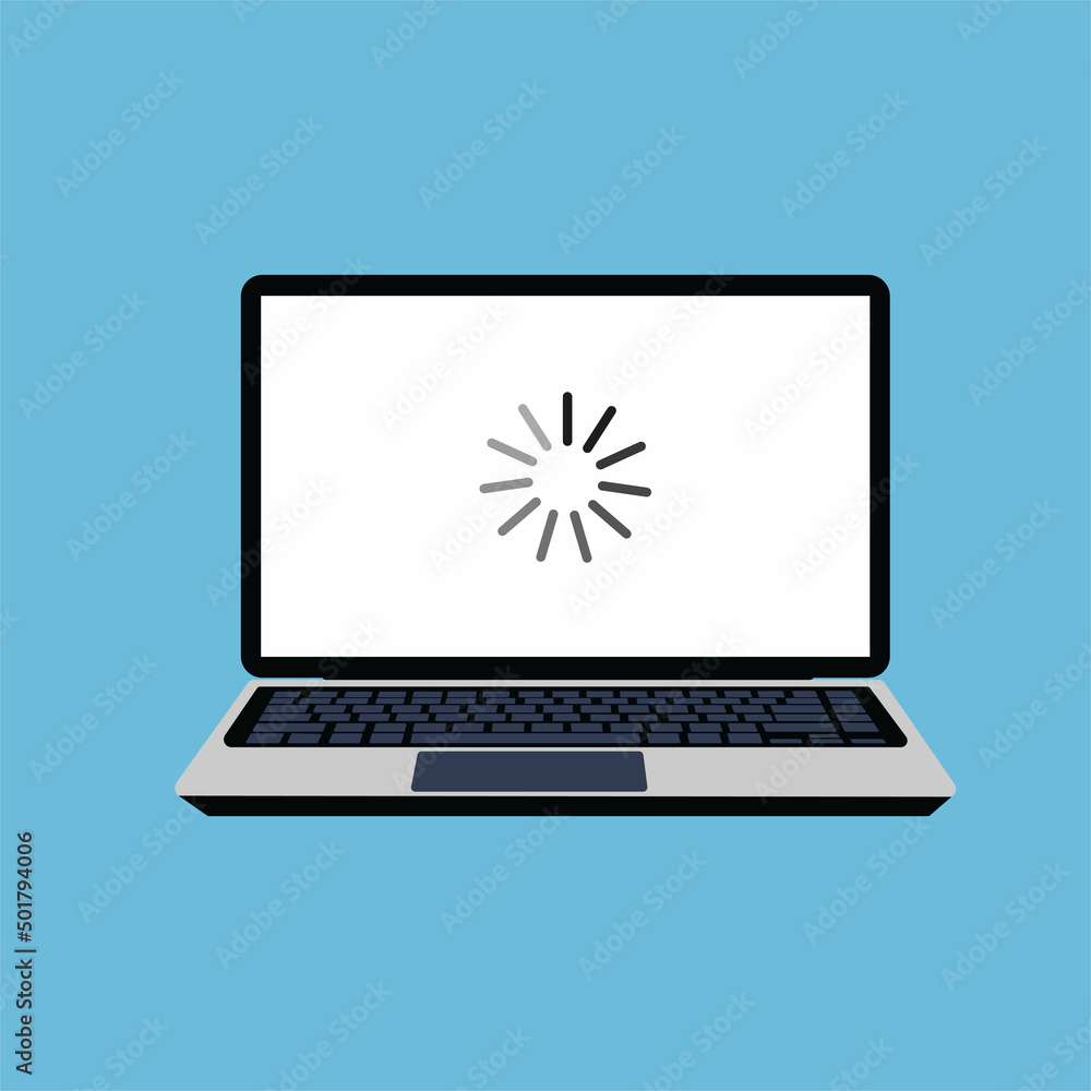 Poster laptop screen with a loading icon vector. screen loading for software updates or videos. lined updat
