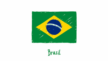 Brazil National Country Flag Marker or Pencil Sketch Illustration Vector