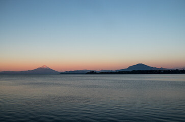 Osorno volcano and Calbuco volcano in the sunset 