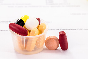 pills and oral medication for diabetes control, spot focus, medical exam result