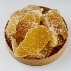 spicy dried ginger on a white acrylic background