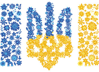 Coat of Arms of Ukraine of yellow and blue flowers