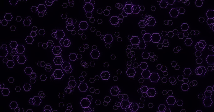 Render with glowing purple hexagons on black background