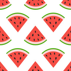 Watermelon slice seamless pattern. Summer fruit and berry background. Vector illustration for fabric design, gift paper, baby clothes, textiles, cards.