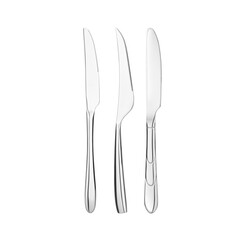 silver metal tableware set isolated on white