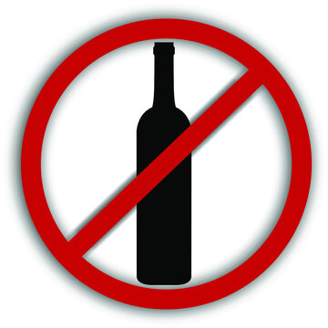 Vector image of a prohibition sign on which a crossed out bottle of alcohol, it is forbidden to paint alcohol