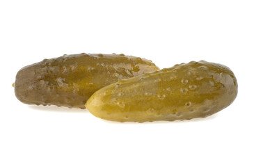 Marinated cucumber isolated on a white background. Gherkin. Salted cornichon.