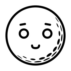It is an illustration of a smiling face with white eyes of a golf ball.