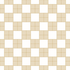 Golden vector geometric seamless pattern. Abstract gold and white texture with squares, lines, grid, lattice, grill, net. Stylish modern luxury checkered background. Repeat design for print, decor
