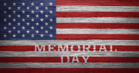 US American flag painted on distressed and worn wood. Wallpaper for USA Memorial Day.