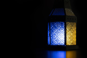Glass Lantern with Blue and Yellow Color Lights to Support Ukraine