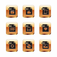 Set MOV file document, RAW, MP3, PNG, JS, TIFF and icon. Vector