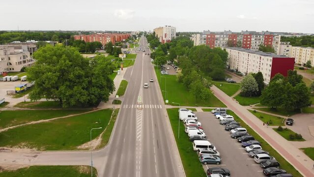 Aerial view Siauliai city road in Lithuania with buildings panorama