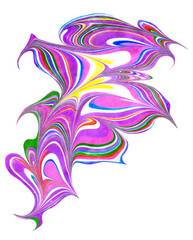 Fantastic wavy fluid pouring shape in multicolor neon tones isolated on white. Perfect for modern cover, textile print, package, posters, banner, postcards, advertising, holiday invitations.