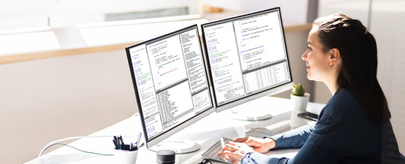 Coder Engineer Using Multiple Monitors