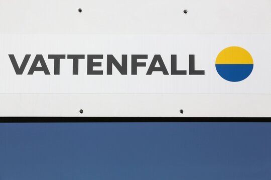 Kolding, Denmark - August 16, 2020: Vattenfall is a Swedish power company, wholly owned by the Swedish government. Beyond Sweden, the company generates power in differents countries in Europe